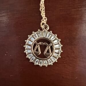 Zodiac Libra Sign Gold tone Chain Necklace CZ Pendant Astrology Layering